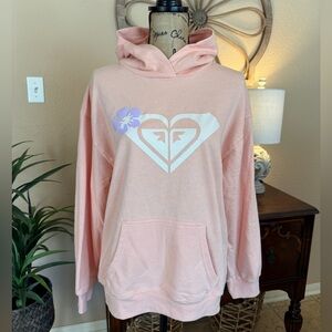 New Roxy Girl Light Pink Hoodie with Floral Accent